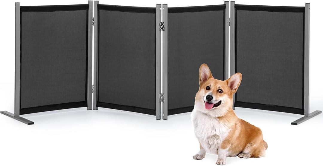 RANTILA 4 Panel Indoor Foldable Dog Fence Freestanding Dog Gate for Stairs, Hallways, or Doorways for Small Dogs- 68 X 24 Inch, Black, Need Assembly