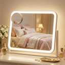 Vanity Mirror with LED Lights, 16.4x12.2 Inch Makeup Mirror, 3-Color Dimmable Touch Screen, 5X Magnification, 360 Rotation, Large Tabletop Mirror for Bedroom Vanity
