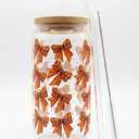 Bow Aesthetic Cup with Clear Gift Bag Glass Cup with Lid and Straw Trendy Iced Coffee Tumbler for Girls Sister Girlfriend Birthday Valentines Gifts Wedding Bridesmaid Bride Favor