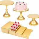 7 Pack Metal Dessert Table Display Set, Rectangular Gold Cake Stand, Metal Round Cake Pedestal Stands, Round Cupcake Display Stand for Wedding Birthday Tea Party Holiday
