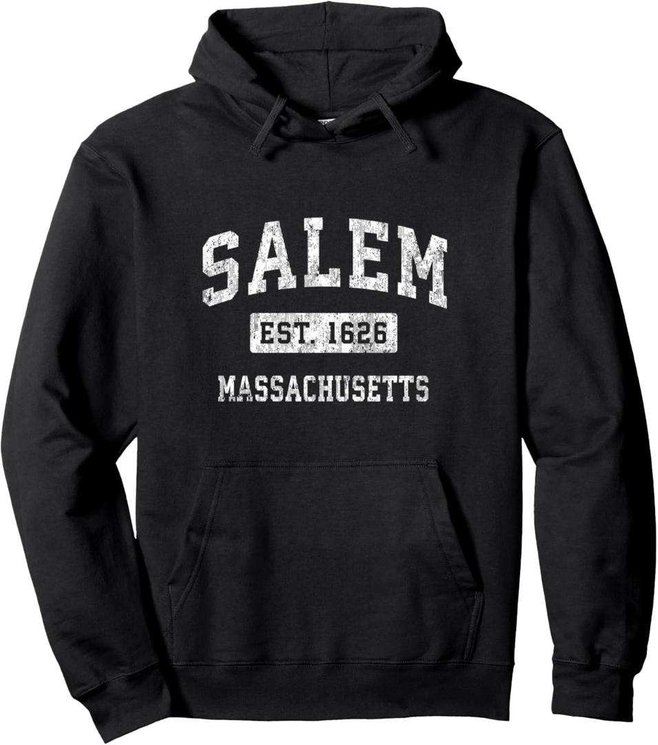 Salem Massachusetts MA Vintage Established Sports Design Pullover Hoodie, Size S