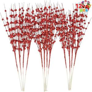 Joiedomi 11 Pcs Red Christmas Glitter Berry Stem Ornaments, Christmas Decorative Bead Sticks, 17” Artificial Glitter Twigs for Xmas Tree Decor, Wreath DIY Crafts, Holiday Party Supplies Wedding Decor