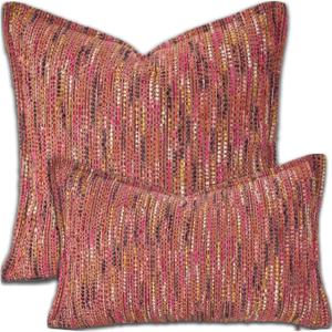 Premium Series Fringe Boho Throw Pillow Cover, Linen Woven Luxury Thick Cushion Case with Tassels for Home Dcor, Burgandy, 18x18 Inch