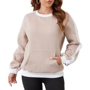 Sureple Women'S Fleece Sweatshirts Color Block Ribbed Crewneck Long Sleeve Pullover Tops Fall Winter Clothing With Pockets Small