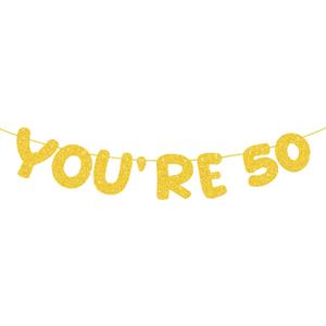 50th Birthday Decorations Banner for Women,Funny 50 Year Old Birthday Decor Sign for Men,Gold Glitter Cool Party Favors Supplies