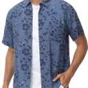 MCEDAR Mens Casual Button Down Short Sleeve Paisley Printed Summer Vintage Beach Vacation Shirts (Small, Gray5524)