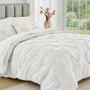 JOLLYVOGUE Queen Comforter Set 7 Pieces - Bed in a Bag Queen for All Season, Pintuck Bedding Comforter Sets with Comforter, Flat Sheet, Fitted Sheet and Pillowcases & Shams, White
