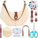BEUNITONE Crochet Bag Kit for Adults: Complete Crochet Supplies to Make a Tote Bag DIY Handbags for Gifts (Beige)