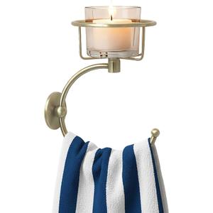 100% Solid Brass Hand Towel Holder for Bathroom Wall – Towel Ring with Candle Holder – Vintage Wall Candle Sconce Bathroom Decor – Antique Brass Towel Holder