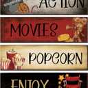 Yalikop 4 Pieces Movie Theater Decor Wooden Home Theater Decoration for Popcorn Enjoy Film Classic Decor Rustic Room Wall Media Room Wall Art(15.7 x 5.1 Inch)
