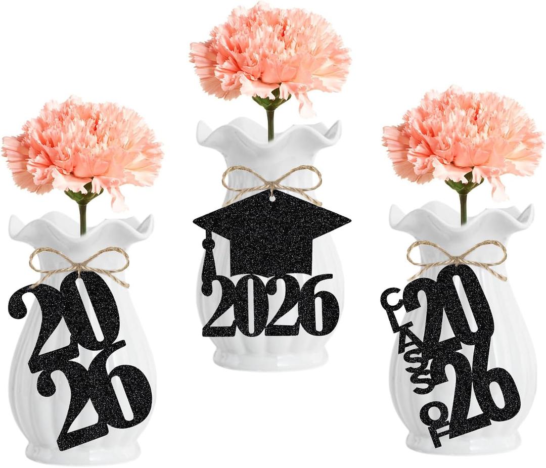 3 x 24Pcs Black Glitter 2026 Graduation Cutouts Tags, Class of 2026 Graduation Tags 2026 Cutouts for 2026 Graduation Party Table Decorations Black