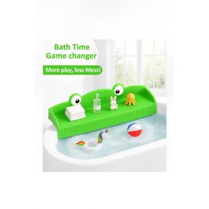 LmliveSKT Mom-Designed 35" Bathtub Splash Guard Baby Bath Organizer with Toy Storage & Leakproof Barrier (10 Suction Cups, Toy Tray), Green