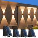 LUHLEE Solar Wall Lights Outdoor, 2000mAh 3000K Wall Sconces,Up and Down Lighting,IP65 Waterproof Solar Outdoor Lights for Wall House Fence Patio Porch Garage Yard (Warm White, 4 Pack)