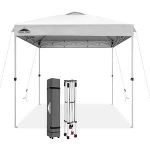 EAGLE PEAK Pop Up Canopy Tent with Wheeled Carry Bag, 8 Stakes, 4 Ropes, Easy Set Up Tent Canopy, 8x8 ft White EAGLE PEAK Pop Up Canopy Tent with Wheeled Carry Bag, 8 Stakes, 4 Ropes, Easy Set Up Tent Canopy, 8x8 ft White