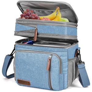 MIYCOO Lunch Bag & Lunch Box for Men Women, Double Deck Leakproof Insulated Soft Large Adult Camping Cooler bag for Work, Beach, Picnic, Travel (Blue, 15L)