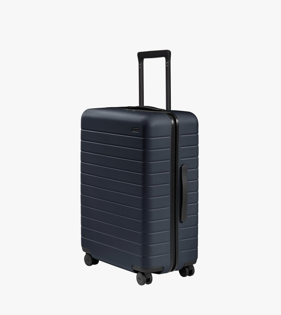 Away Medium Checked Luggage, Lightweight Hard Shell Suitcase with Spinner Wheels, Durable Rolling Luggage, TSA Lock, 26 Inch, Navy Blue