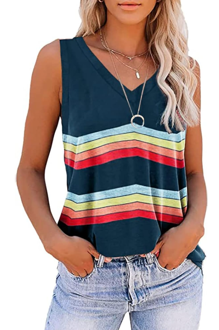 Summer Tops for Women Sleeveless V Neck Tshirt Loose Fit Casual Tank Tunic Blouse, Medium