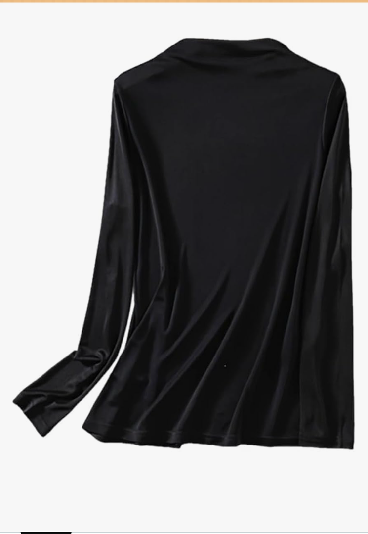 Womens Silk Tops Slim Mock Neck Long Sleeve T Shirt Lightweight Base Layer Thermal Underwear Small