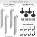 Premium String Light Poles - 4 Pack - Extends to 10 Feet Deck Mount (Wood/Concrete)