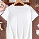 BEAUDRM Girl's Bow Shirt Cute Graphic Tees Letter Print Short Sleeve Crew Neck Summer T Shirt