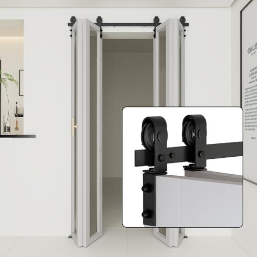 DaAzHai 52" Bi-Folding Sliding Barn Door Hardware Kit for 4 Doors, Low Ceiling Lite Version Roller for Smooth Sliding, Fit Four 12" Bifold Doors, Space-Saving Folding Solution (No Door Included)