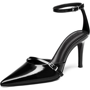 Coutgo Womens High Heels Closed Pointed Toe Ankle Buckle Strap Sexy Pumps Wedding Party Dress Shoes