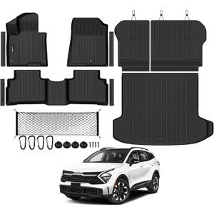 Tongama-Floor Mats for 2026 Kia Sportage Hybrid(Not for PHEV), All Weather TPE Trunk Mat and Backrest Mats Protector and Cargo Net and Door Sill Guards for Kia Sportage Floor Liner Accessories