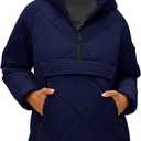 Cicy Bell Women's Quilted Puffer Pullover Jackets Oversized Half Zip Puffy Hooded Outerwear Warm Winter Coats (L)