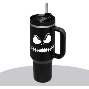 40OZ Jack Tumbler Stainless Steel Water Bottle Travel Mug Iced Coffee Cup with Handle Straw Lid Insulated Reusable Hot Cold Beverages Tumbler Smily