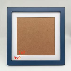 9x9 Picture Frames Blue with Mat 7x7 Opening Solid Wood Frame, Plastic Panel (Film Needs to be Removed) Table or Wall.Front Window Opening 8.6x8.6 inch (2 Pack)