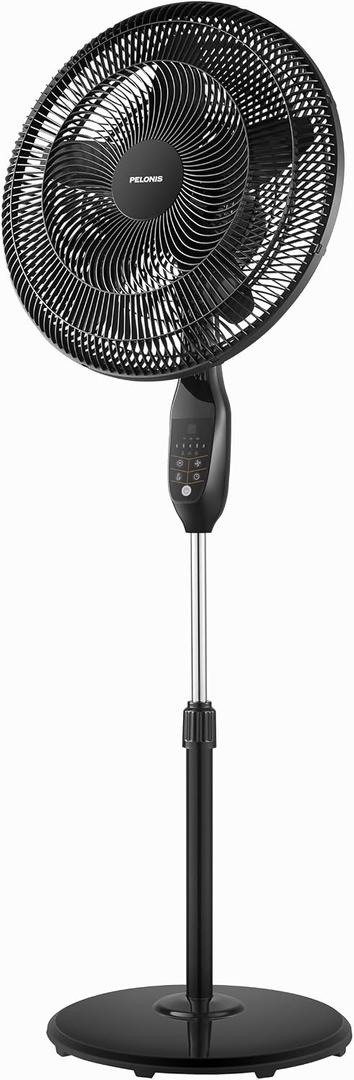 PELONIS 18" 5-Blade Adjustable Oscillating Pedestal Fan with Remote, Black