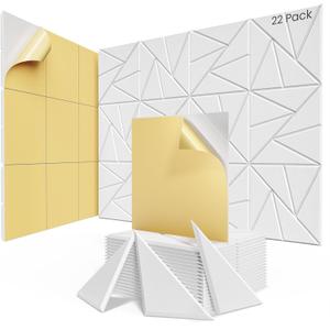22 pack Acoustic Panels With Self-Adhesive, 12"X 12"X 0.4"Sound Proof Foam Panels, Sound Panels High Density, Soundproof Wall Panels for Home Studio Office-White