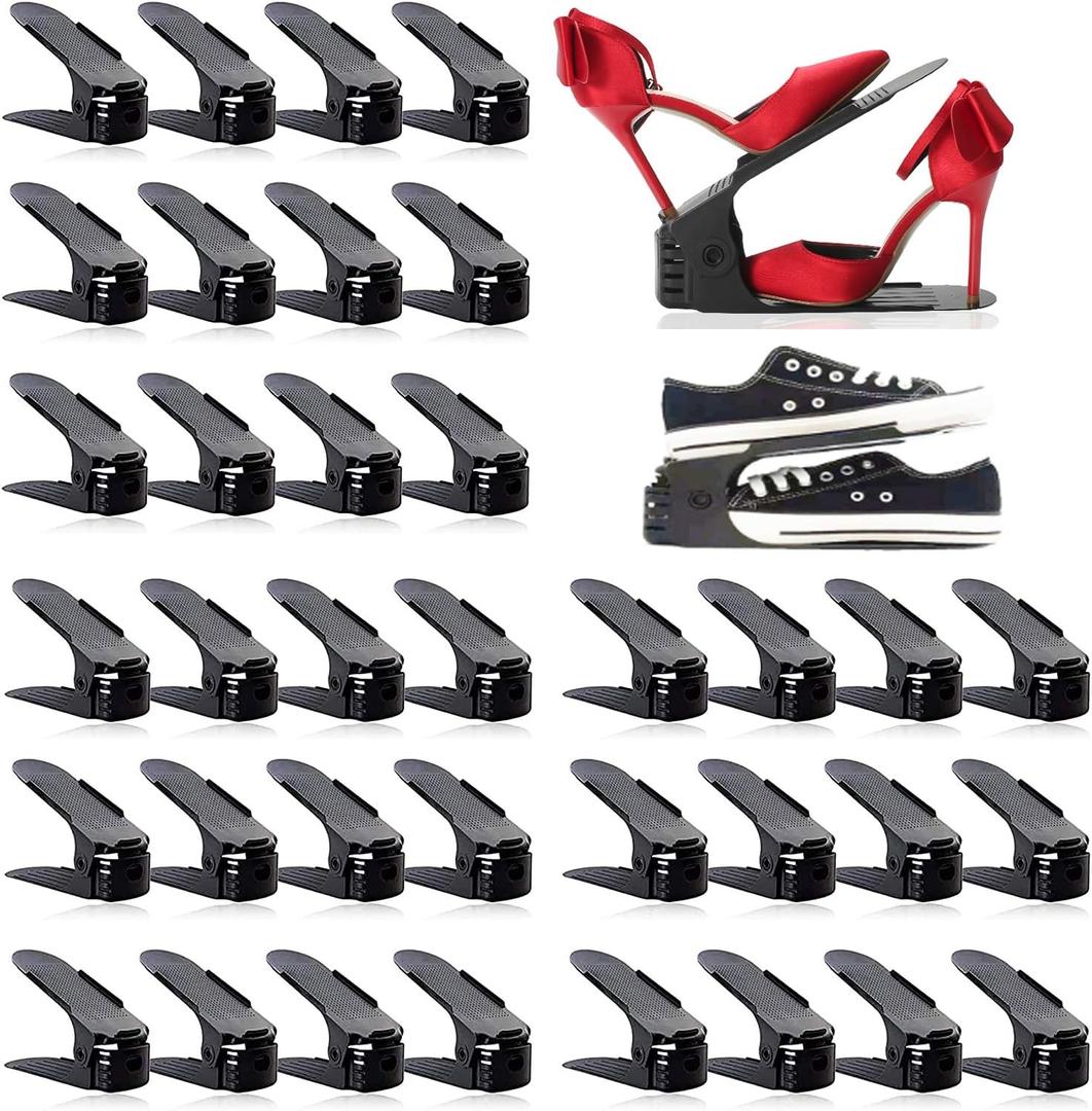 Shoe Slots Organizer 36 Pack, Adjustable Double Layer Stack Shoe Rack, Shoe Stackers for a Pair of Shoes,50% Space-Saving Storage Shoe Rack Holder for Closet Organization, Black