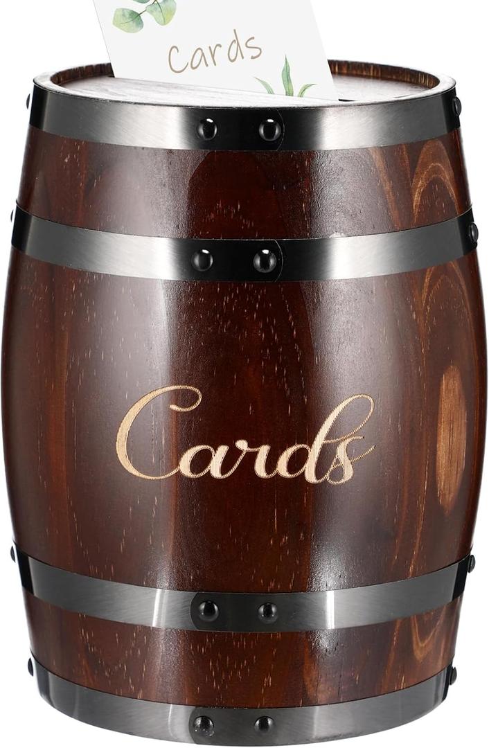 Menkxi Wedding Oak Whiskey Barrel Card Box with Slot Gift Card Box Holder  Barrel Card Holder Table Decorations for Reception Wedding Ceremony Money Envelopes Gift Cards (Dark Brown)