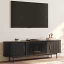 POVISON Fully-Assembled Mid Century Modern TV Stand for 65 inch TV, Sliding Door Entertainment Center with Storage, Wood TV Console, Media Console for Living Room Bedroom(Black, 70.87")