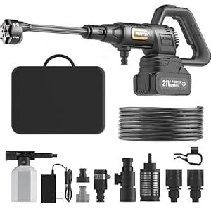 Cordless Pressure Washer Battery Powered; 1200PSI Cordless Power Washer with Brushless Motor, 4.0Ah Battery, 6-in-1 Nozzle, 3 Level; Handheld Portable Pressure Washer (Titanium Black)