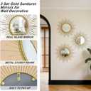 3 Set Gold Sunburst Mirrors for Wall Decorative Metal Mirrors Small Mirror Sets Decor Hanging Mirror Wall Sculpture for Bedroom Living Room Entryway