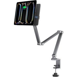 LULULOOK [Upgrade] Magnetic Wireless Charging Stand for iPad Pro 11" M4 Only, Foldable Aluminium Alloy iPad Arm Mount for Desk, 360 Adjustable Tablet Holder with 2M USB C Cable