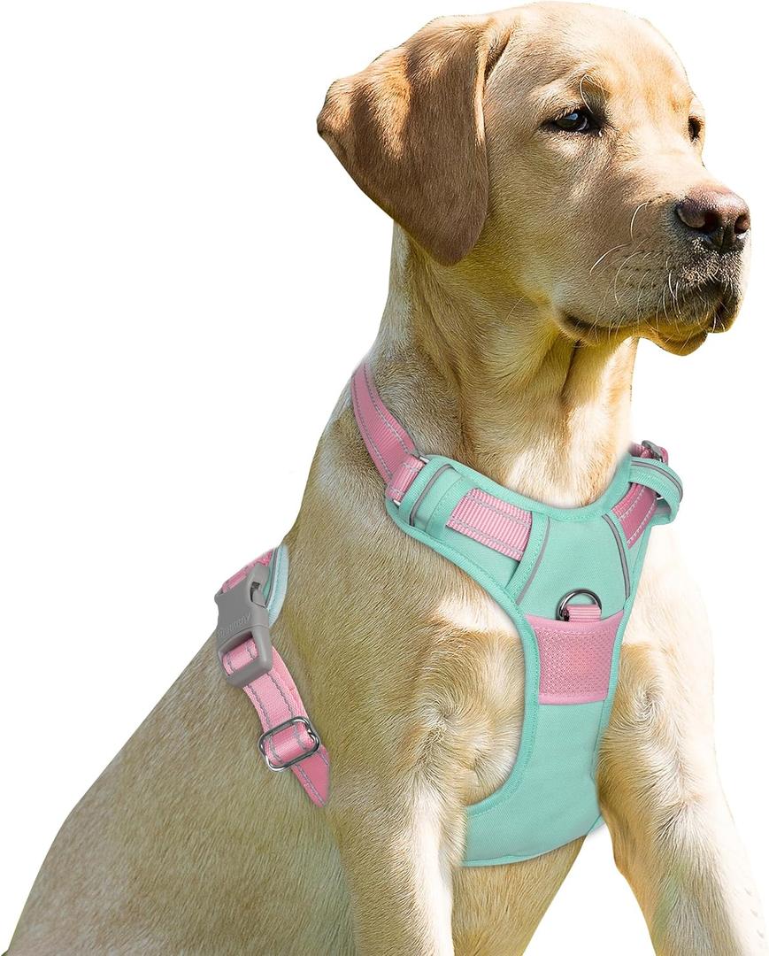 BARKBAY No Pull Dog Harness Front Clip Heavy Duty Reflective Easy Control Handle for Large Dog Walking(Cool Mint & Baby Pink,S) (Small(Chest:19.5-26"))