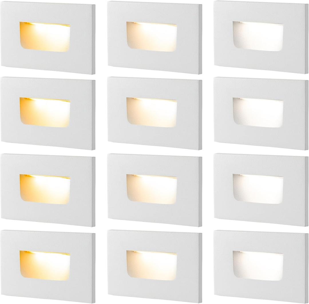 FTL 12-Pack Outdoor Step Lights LED Stair Lights Indoor, 12V 3000K/4000K/5000K Color Changing Deck Stair Light Outdoor, 3.5W 150LM Low Voltage Lights for Steps, Waterproof White