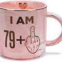 80th Birthday Gifts for Women - Funny Gag Turning 80 Plus Years Old Birthday Gift Ideas for Grandma, Mom, Sister, Wife, Best Friends, Retired Coworkers - Pink Marble Mug, Ceramic 11.5oz Coffee Cup