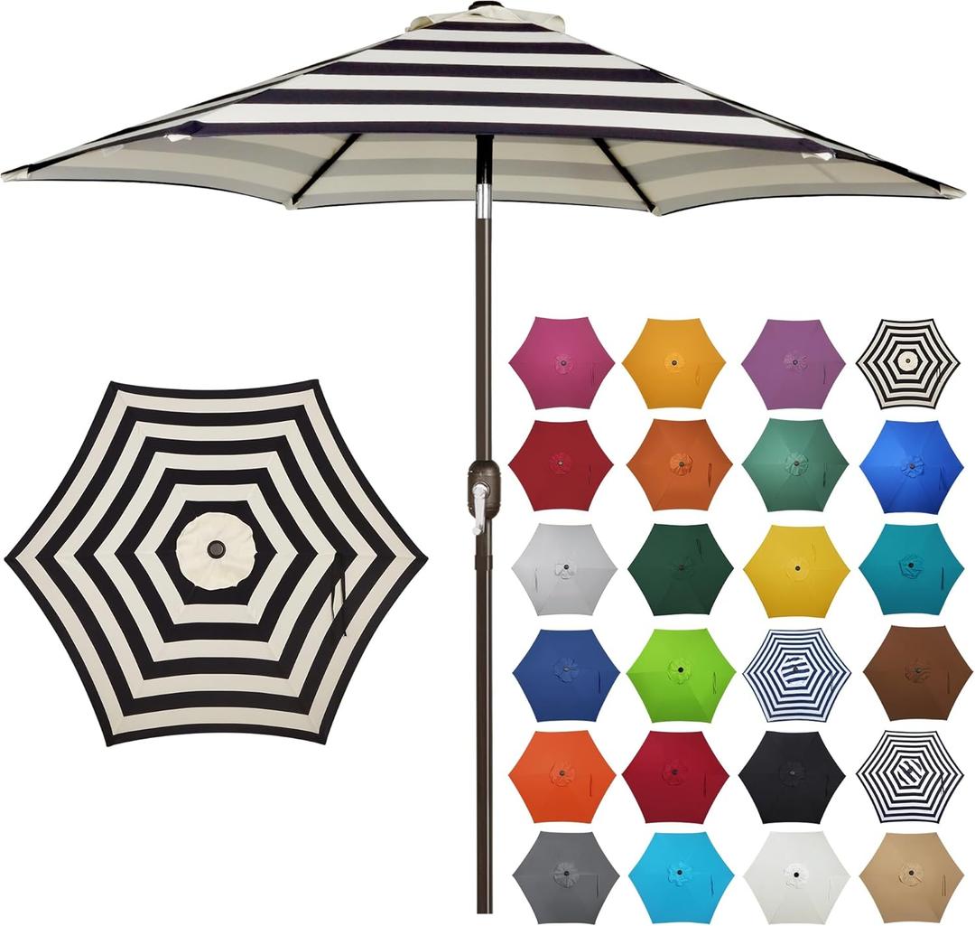 7.5 ft Patio Umbrella, Yard Umbrella, Outdoor Market Umbrella with Push Button Tilt Crank, Black & Beige