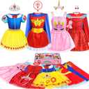 Jeowoqao Toddler Girls Dress up Costumes, Princess Dress Up Clothes for Little Girls, Kids Dress Up Pretend Play Set with Supergirl Princess Costumes Toy Gift for Girls Ages 3 4 5 6 Years