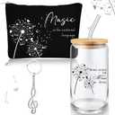 Sieral Music Lover Gifts for Women Christmas Music Teacher Gifts Glass Cup Musical Zipper Pouch Note Keychain for Woman Mother Sister Daughter