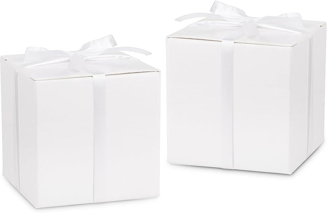 Adecortalk 100 Pcs Mini White Gift Boxes 2x2x2 Inches White Party Favor Boxes Gift Candy Boxes with Ribbons for Birtyhday Wedding Baby Shower Graduation Bridal Shower Halloween Christmas Valentine Gifts
