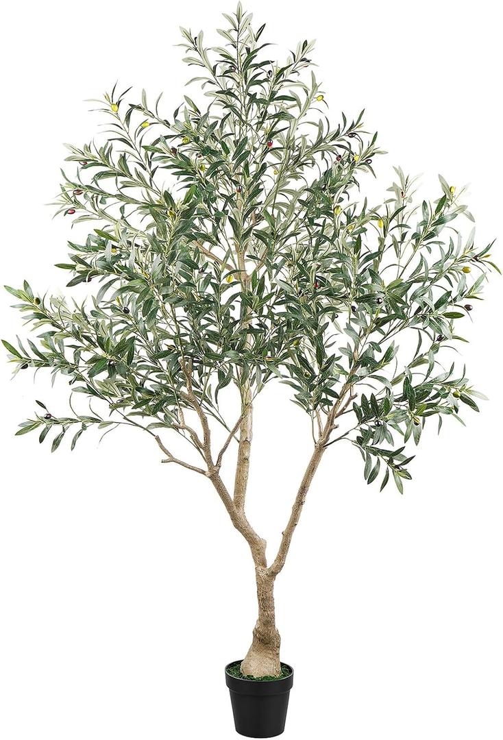 Faux Artificial Olive Tree 7ft,for Home & Office Decor, Potted with Moss, Freestanding Design