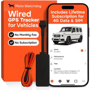 Wired GPS Tracker for Vehicles, No Subscription with Real-Time Location, Easy Install, Speeding Monitoring, Route History, Geofence, for Fleets & Families, USA, Moto Watchdog