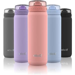 Ello Cooper 22oz Stainless Steel Water Bottle with Straw and Carry Handle, Double Walled and Vacuum Insulated Metal, Leak Proof Locking Lid with Soft Silicone Spout, Reusable, BPA Free, Coral