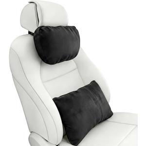 2PCS Car Pillow for Car Neck Pillow for Driving Seat Lumbar Support Soft Cushion with Extra Filling Accessories Back Support for Travel Nap and Trips Sleeping(Black, Head and Lumbar)