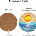 Beach Sunset Stained Glass Ocean Car Cup Holder Coasters 2 Pack Universal 2.63 Inch Anti Slip Ceramic Absorbent Coaster with Cork Base and Finger Notch Cute Car Accessories Interior for Women